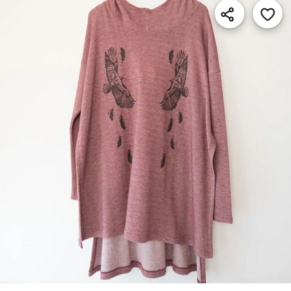 Women's Piña Printed With Eagles And Feathers Hoodie Hippy Poncho Size S - Picture 1 of 15